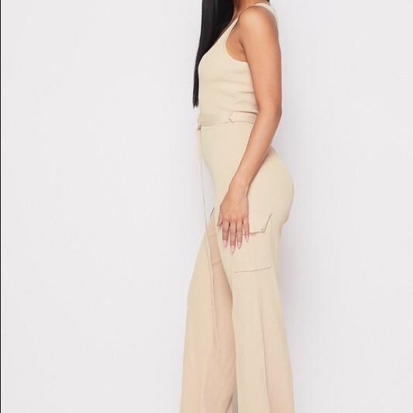 Taupe Ribbed Jumpsuit HIGH QUALITY - Picture 2 of 3